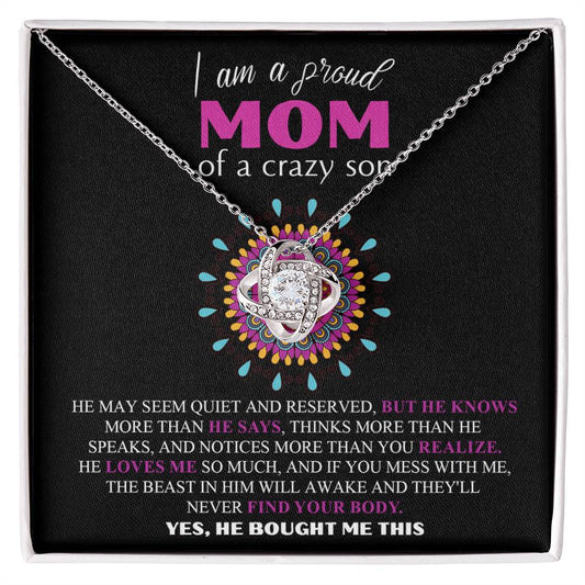 Crazy Son Funny Necklace Gift for Mom with Bold Message Card