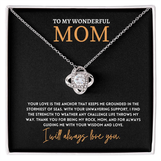 To My Wonderful Mom, Anchor Of Love Necklace Gift Engraved Love And Strength Pendant Best Mother's Day Rock And Anchor Necklace Best Unwavering Support Tribute Necklace Unique Mother's Day Love And Guidance Necklace