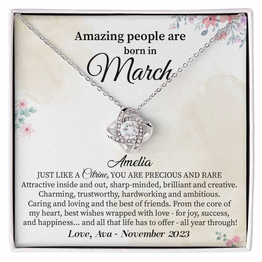 March Birthday Necklace Gift for Her – Citrine Quote Card