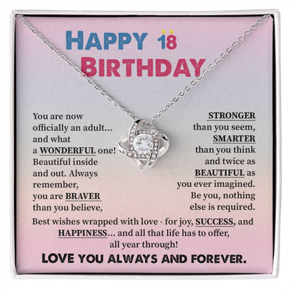 18th Birthday Necklace for Girl – Pastel Message Card Jewelry Gift