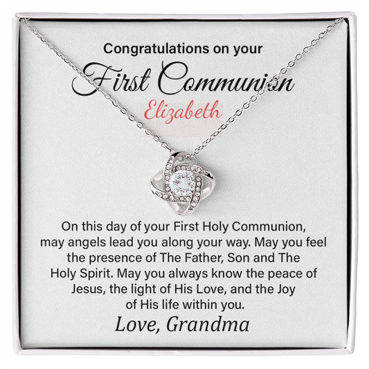 Congratulations On Your First Commo Elizabeth, Heartfelt Necklace For A Special Day Elegant Jewelry For A Holy Celebration Thank You Gift For A Sacred Occasion Elegant Pendant For A Joyful Spirit Custom Special Pendant For Holy Guidance