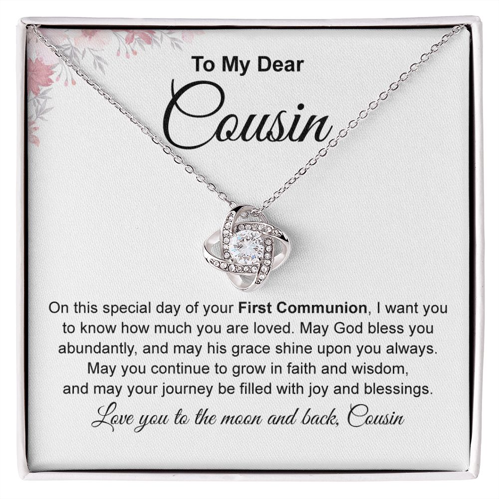 To My Dear Cousin Love Knot Necklace On First Communion