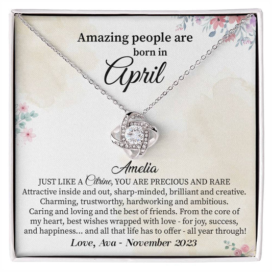 April Birthday Gift for Her – Citrine Message Necklace