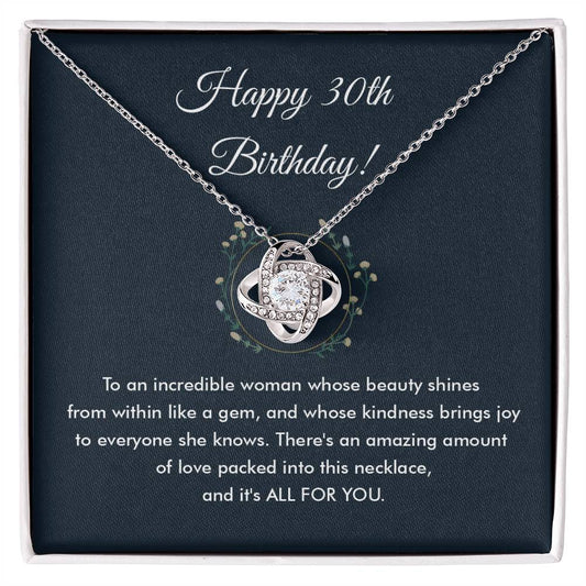 30th Birthday Necklace Gift for Her – Elegant Love Knot Pendant