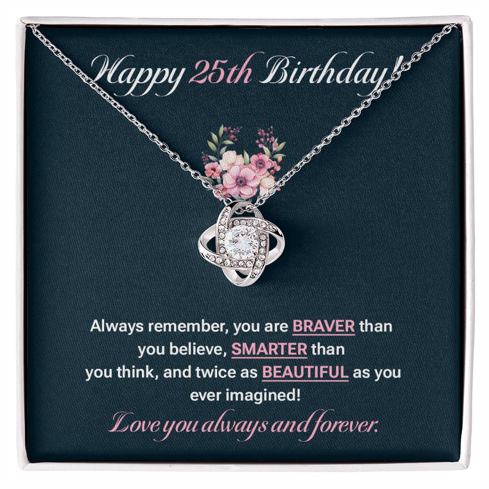 25th Birthday Necklace Gift for Her – Elegant Floral Message Box