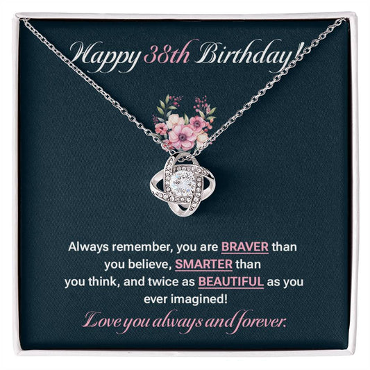 38th Birthday Gift for Women – Love Knot Necklace with Message Card
