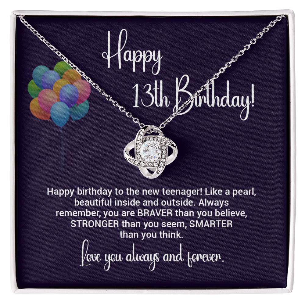 13th Birthday Necklace Gift for Teen Girl – Brave Smart Loved Card