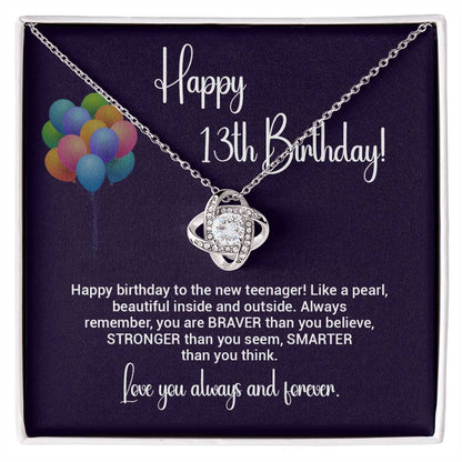 13th Birthday Necklace Gift for Teen Girl – Brave Smart Loved Card