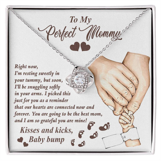 To My Perfect Mommy Necklace, Expecting Momma Gift For Mother's Day, Gift For Pregnant Mom, Love Kisses And Kicks, Baby Bump Necklaces With Meaningful Messages Card Inside.