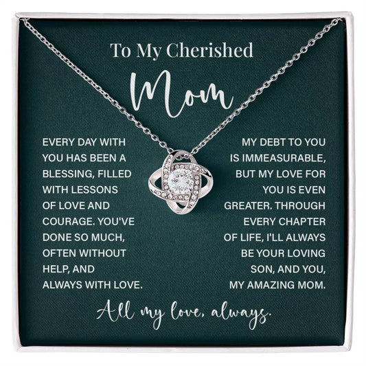 To My Cherished Mom Necklace – Gift from Loving Son with Message Card
