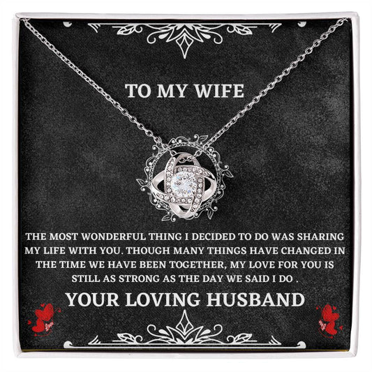 Wife Necklace Gift from Husband – Love Knot Pendant with Heartfelt Message Card