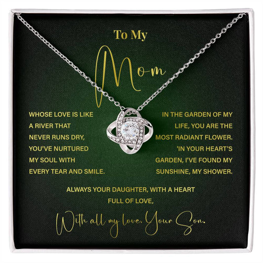 Mom Necklace from Son – Poetic Message Gift with Elegant Green Card
