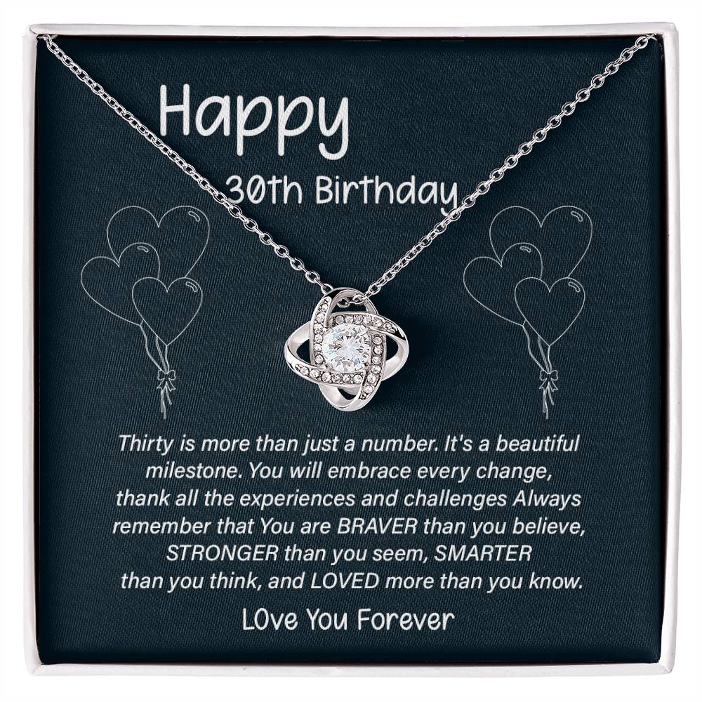 30th Birthday Gift for Her – Infinity Knot Necklace with Message Card