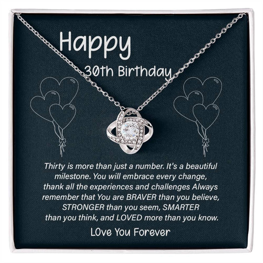 30th Birthday Gift for Her – Infinity Knot Necklace with Message Card