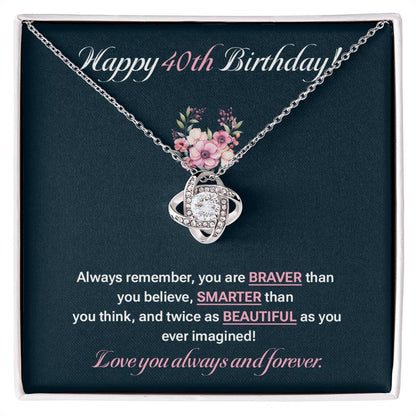 40th Birthday Necklace Gift for Women – Elegant Love Knot with Card