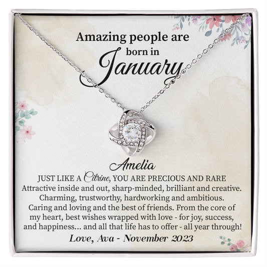 January Birthday Necklace Gift for Her – Citrine Message Card