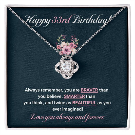 33rd Birthday Gift for Her – Love Knot Necklace with Message Card