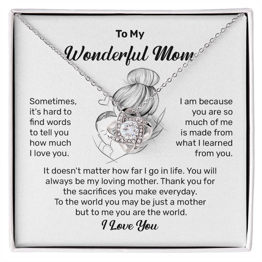 To My Wonderful Mom Heartfelt Necklace For Her Loving Jewelry For Mother's Day Thank You Gift Sentimental Necklace For Care Loving Pendant For A Cherished Bond Sentimental Pendant Appreciation Necklace For Her Thoughtful Necklace For Love And Support