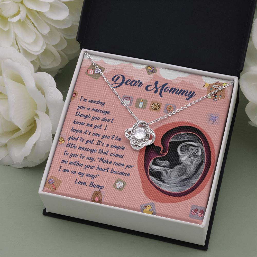 Dear Mommy Necklace For Mothe's Day Jewelry For Mom, Gift For Mommy From Baby Bump, Pregnancy Gift For Mommy Love Knot Necklace With Meaningful Message Card And Box.