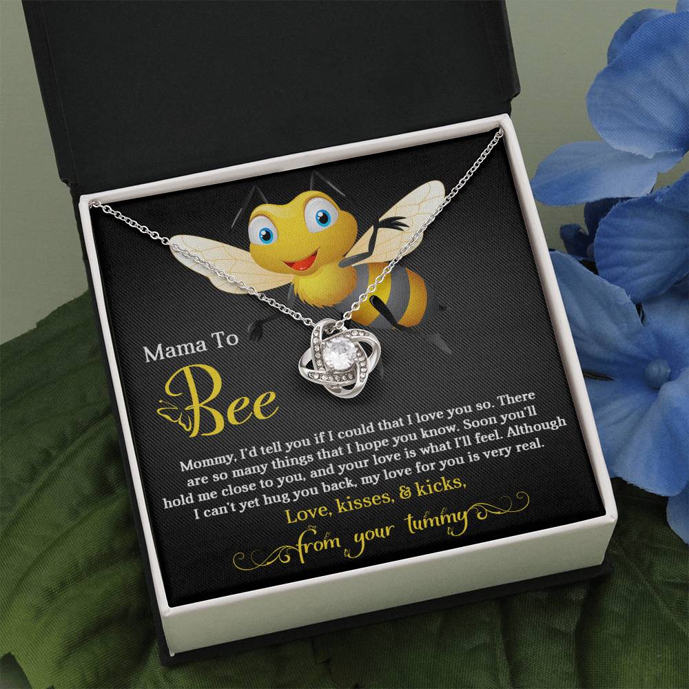 Mama To Bee Necklace For Mothe's Day Jewelry For Mom, Gift For Mommy From Baby Bump, Pregnancy Gift For Mommy Love Knot Necklace With Meaningful Message Card And Box.