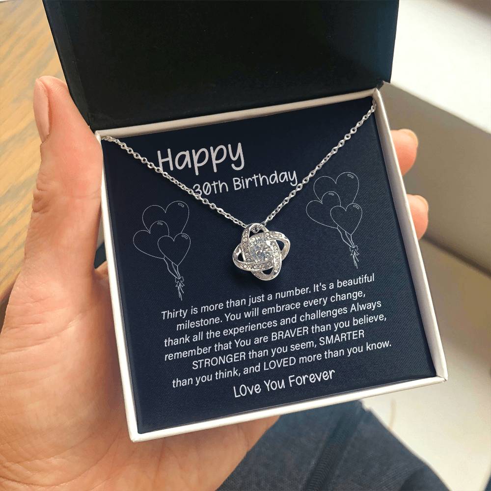 30th Birthday Gift for Her – Infinity Knot Necklace with Message Card