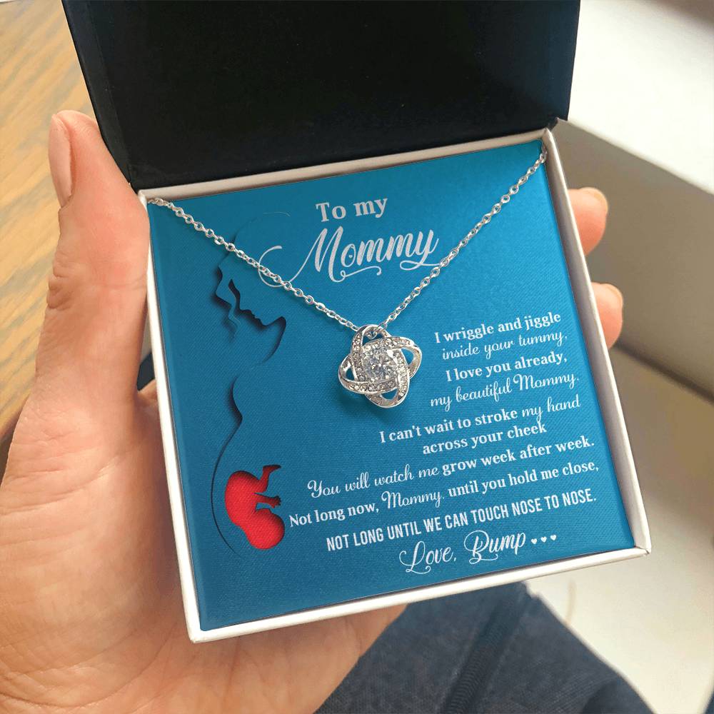 To My Mommy Necklace For Mothe's Day Jewelry For Mom, Gift For Mommy From Baby Bump, Pregnancy Gift For Mommy Love Knot Necklace With Meaningful Message Card And Box.