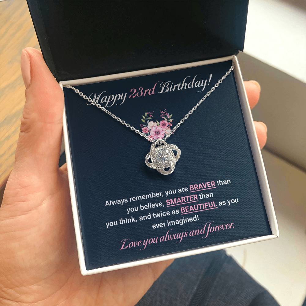 23rd Birthday Necklace for Her – Elegant Floral Gift Box Message