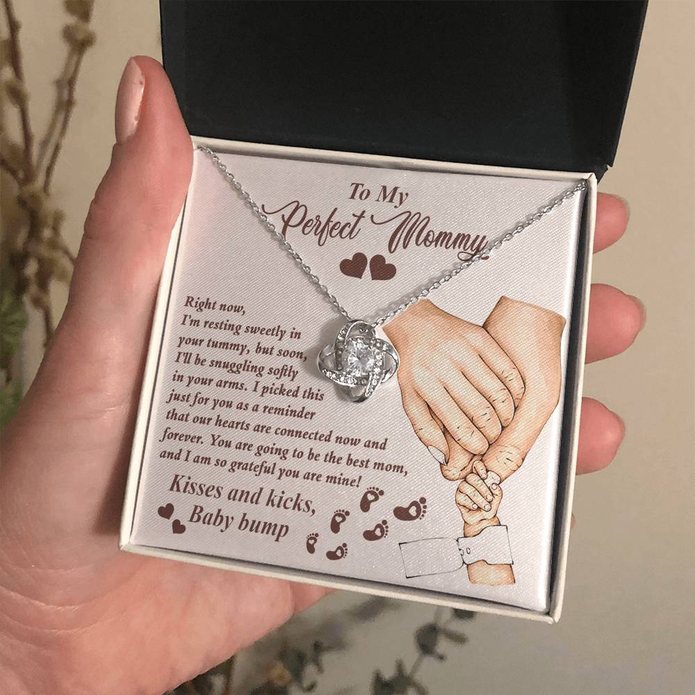 To My Perfect Mommy Necklace, Expecting Momma Gift For Mother's Day, Gift For Pregnant Mom, Love Kisses And Kicks, Baby Bump Necklaces With Meaningful Messages Card Inside.