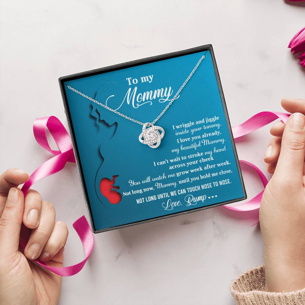 To My Mommy Necklace For Mothe's Day Jewelry For Mom, Gift For Mommy From Baby Bump, Pregnancy Gift For Mommy Love Knot Necklace With Meaningful Message Card And Box.