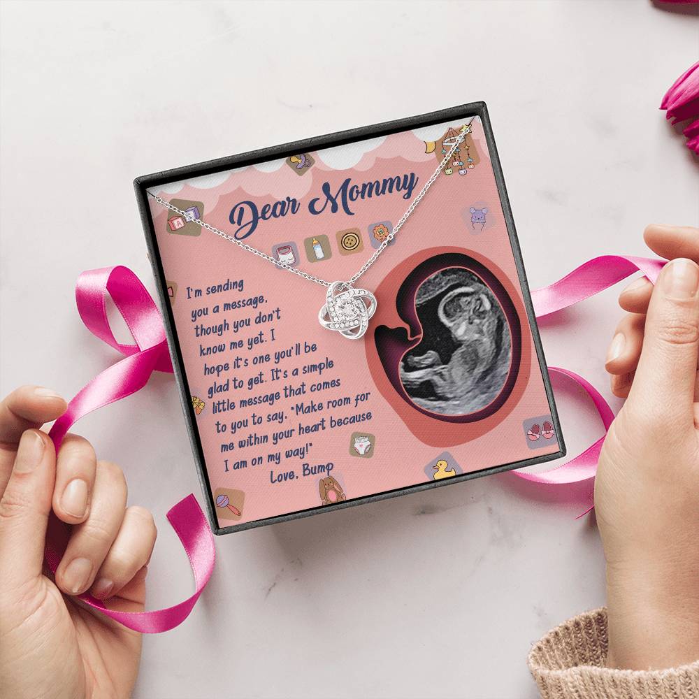 Dear Mommy Necklace For Mothe's Day Jewelry For Mom, Gift For Mommy From Baby Bump, Pregnancy Gift For Mommy Love Knot Necklace With Meaningful Message Card And Box.