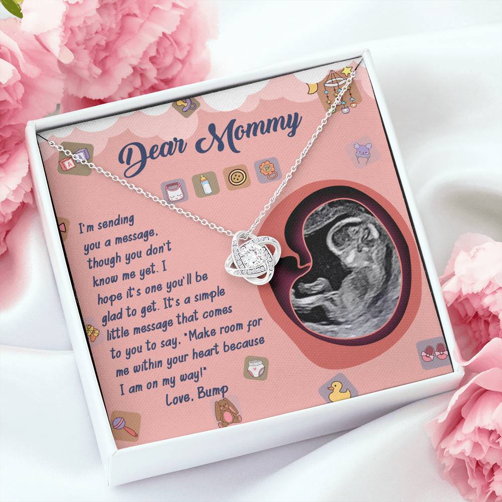 Dear Mommy Necklace For Mothe's Day Jewelry For Mom, Gift For Mommy From Baby Bump, Pregnancy Gift For Mommy Love Knot Necklace With Meaningful Message Card And Box.