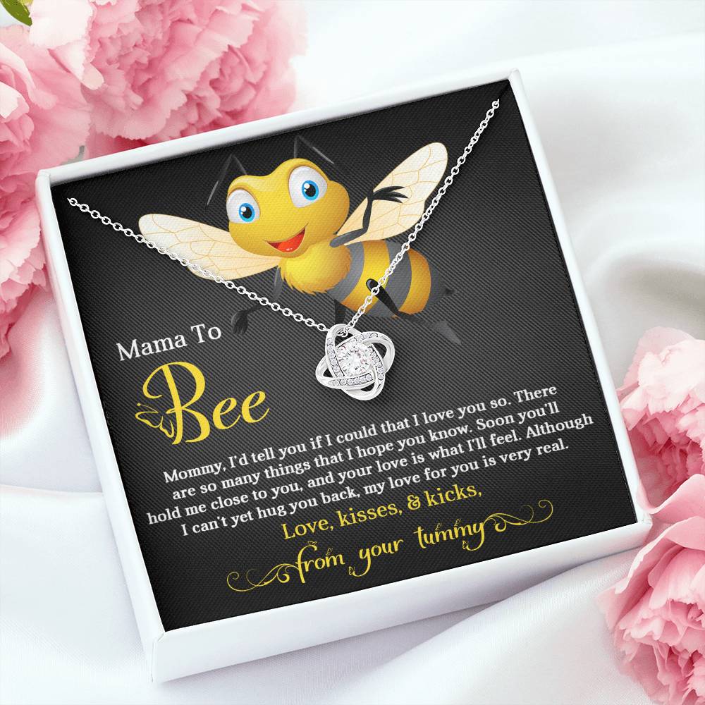 Mama To Bee Necklace For Mothe's Day Jewelry For Mom, Gift For Mommy From Baby Bump, Pregnancy Gift For Mommy Love Knot Necklace With Meaningful Message Card And Box.