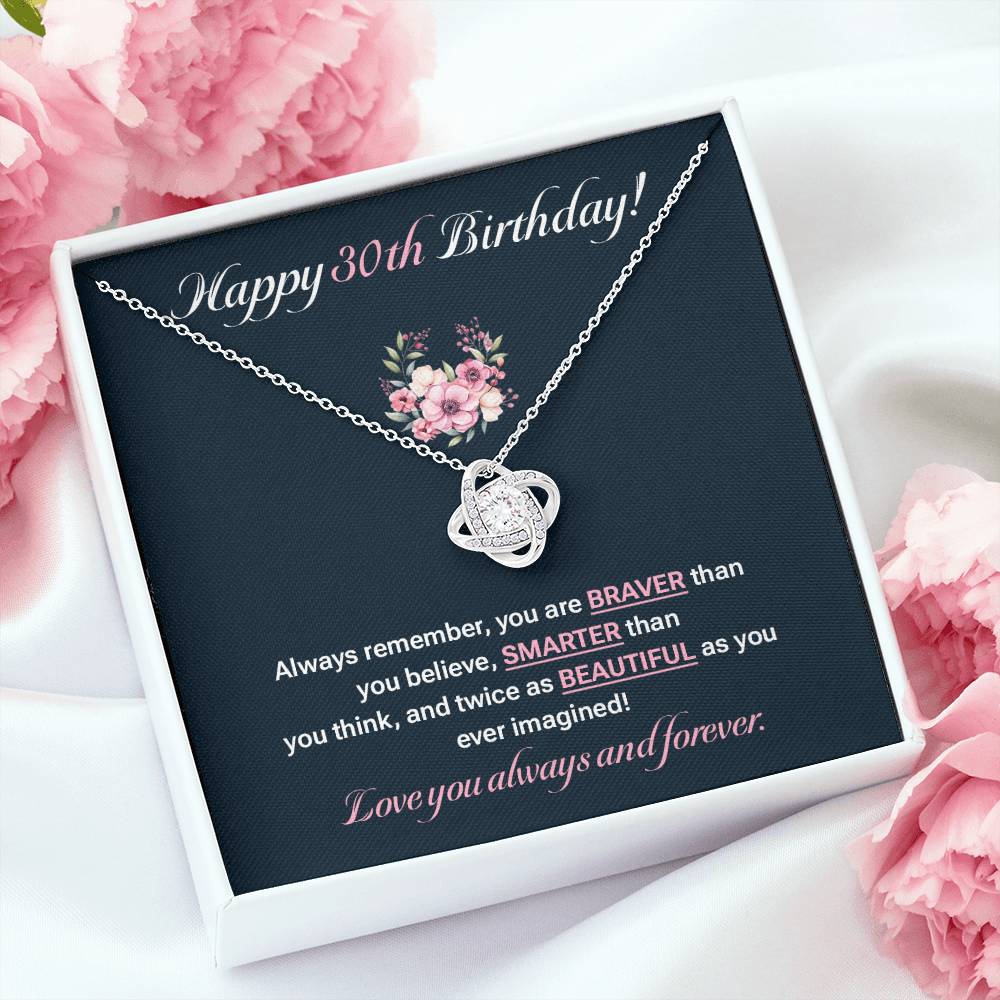 30th Birthday Necklace Gift for Her – Elegant Love Knot Jewelry