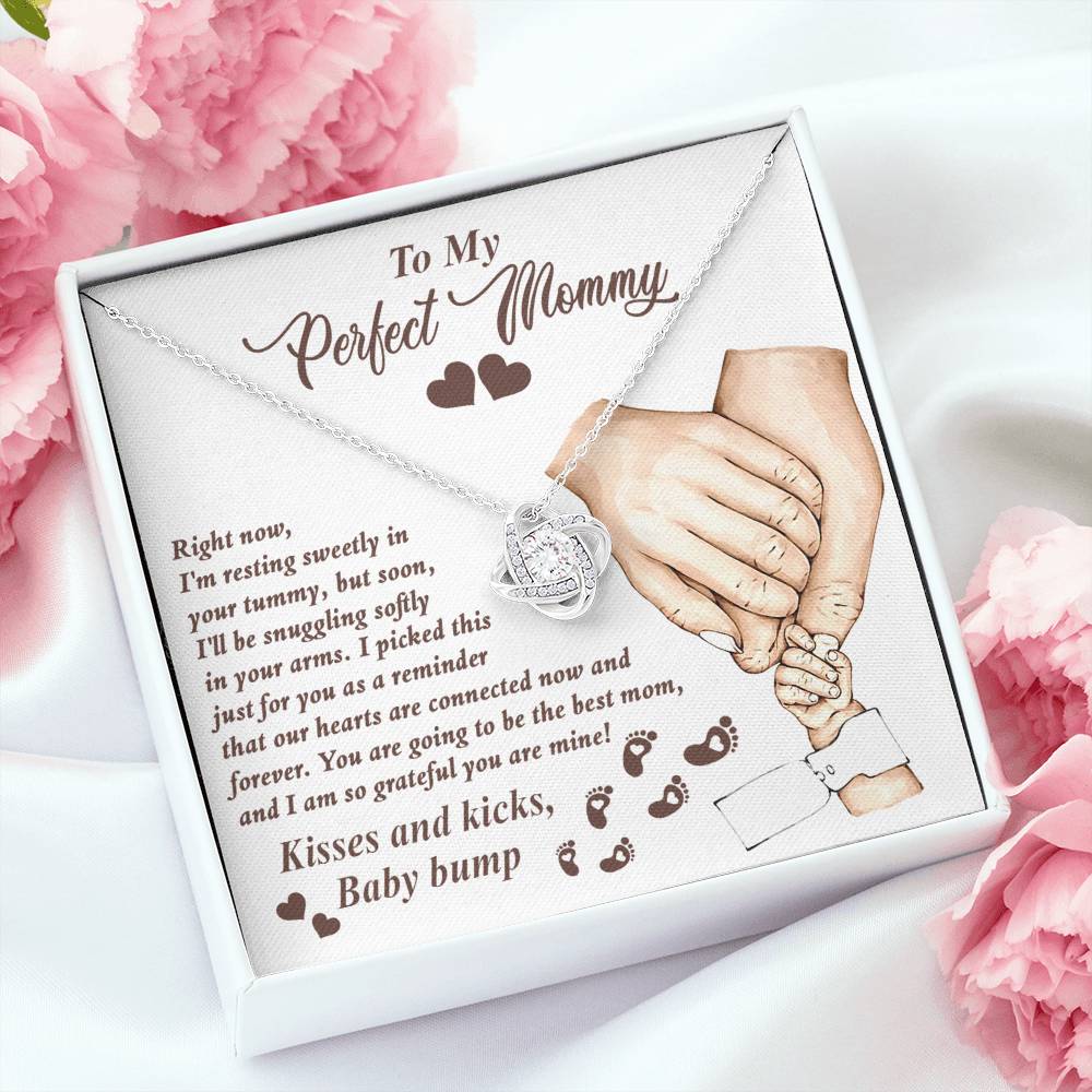 To My Perfect Mommy Necklace, Expecting Momma Gift For Mother's Day, Gift For Pregnant Mom, Love Kisses And Kicks, Baby Bump Necklaces With Meaningful Messages Card Inside.