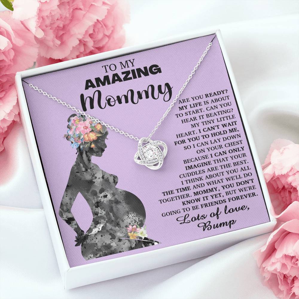 To My Amazing Mommy Necklace For Mothe's Day Jewelry For Mom, Gift For Mommy From Baby Bump, Pregnancy Gift For Mommy Love Knot Necklace With Meaningful Message Card And Box.