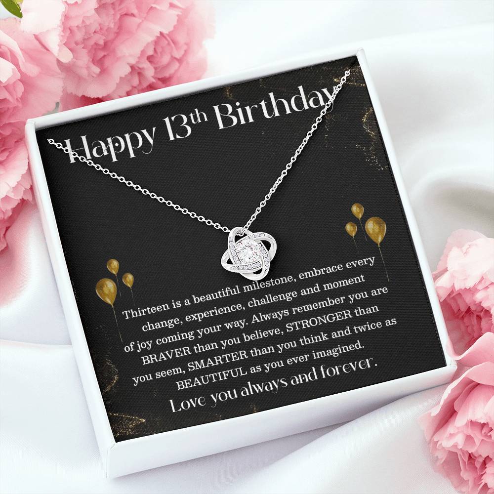 13th Birthday Necklace for Teen Girl – Elegant Gold Balloon Card Gift