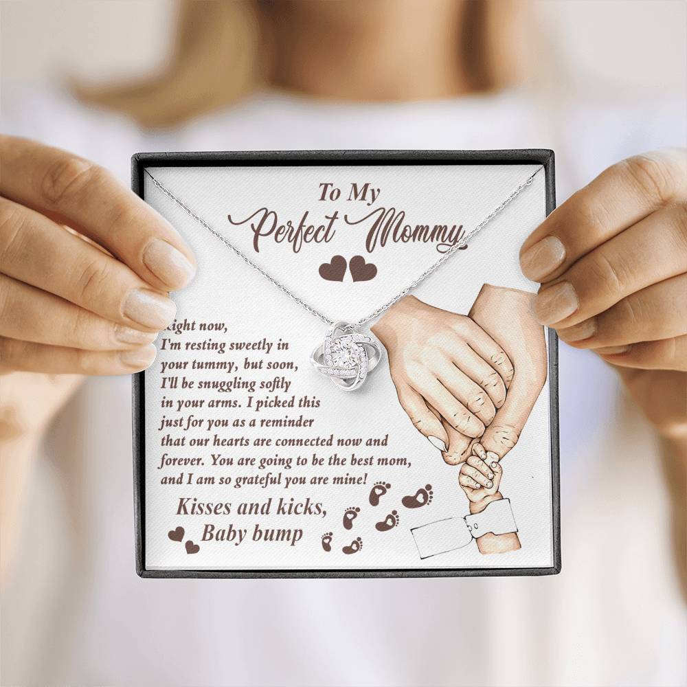 To My Perfect Mommy Necklace, Expecting Momma Gift For Mother's Day, Gift For Pregnant Mom, Love Kisses And Kicks, Baby Bump Necklaces With Meaningful Messages Card Inside.