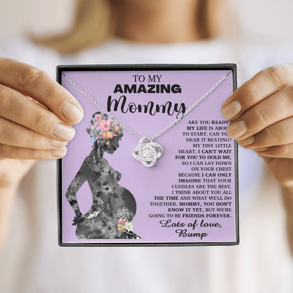 To My Amazing Mommy Necklace For Mothe's Day Jewelry For Mom, Gift For Mommy From Baby Bump, Pregnancy Gift For Mommy Love Knot Necklace With Meaningful Message Card And Box.