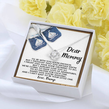 Dear Mommy Necklace Gift For Mom On Her Mother's Day, Birthday Jewelry Gift, Gift For Mommy From Baby Bump, Pregnancy Gift For Mommy 925 Silver Necklace Love Knot Necklace With Meaningful Message Card And Box.