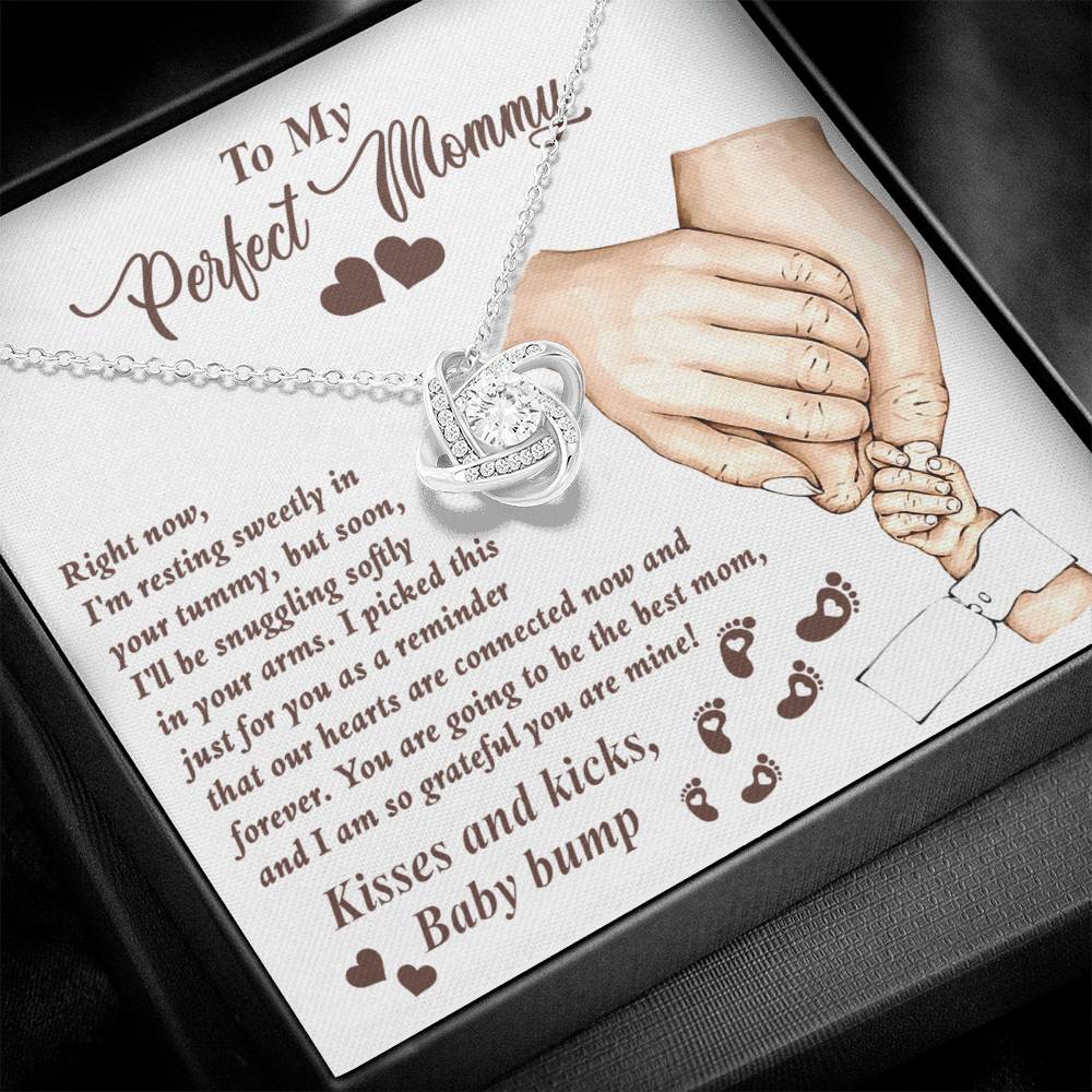 To My Perfect Mommy Necklace, Expecting Momma Gift For Mother's Day, Gift For Pregnant Mom, Love Kisses And Kicks, Baby Bump Necklaces With Meaningful Messages Card Inside.