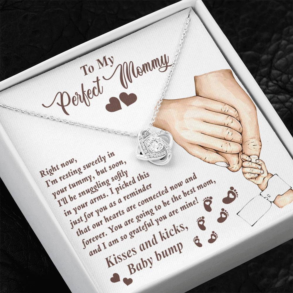 To My Perfect Mommy Necklace, Expecting Momma Gift For Mother's Day, Gift For Pregnant Mom, Love Kisses And Kicks, Baby Bump Necklaces With Meaningful Messages Card Inside.