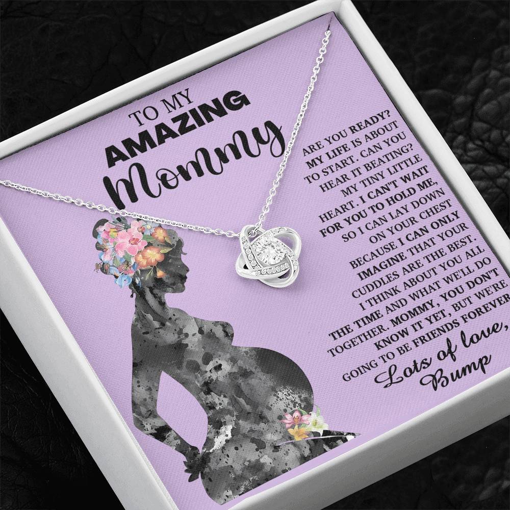 To My Amazing Mommy Necklace For Mothe's Day Jewelry For Mom, Gift For Mommy From Baby Bump, Pregnancy Gift For Mommy Love Knot Necklace With Meaningful Message Card And Box.