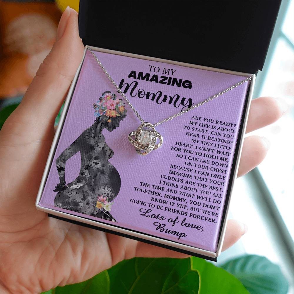 To My Amazing Mommy Necklace For Mothe's Day Jewelry For Mom, Gift For Mommy From Baby Bump, Pregnancy Gift For Mommy Love Knot Necklace With Meaningful Message Card And Box.