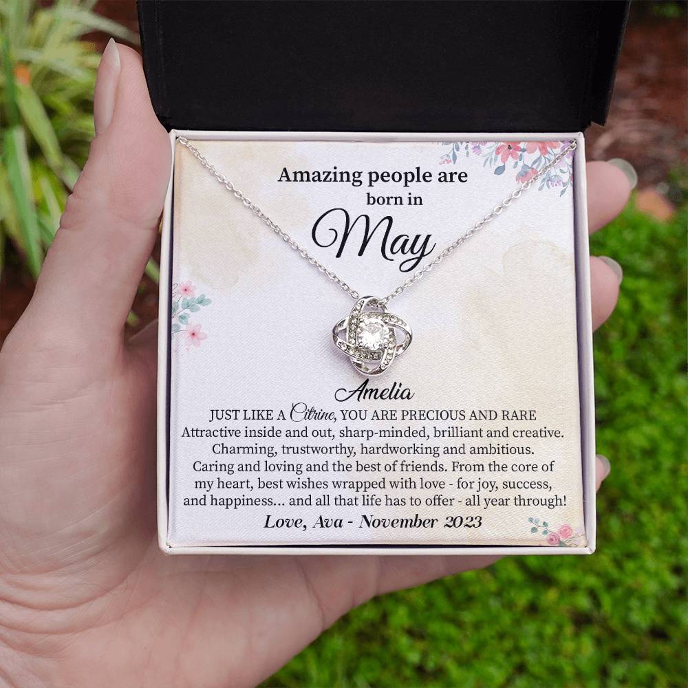 May Birthday Necklace Gift for Her – Citrine Message Card