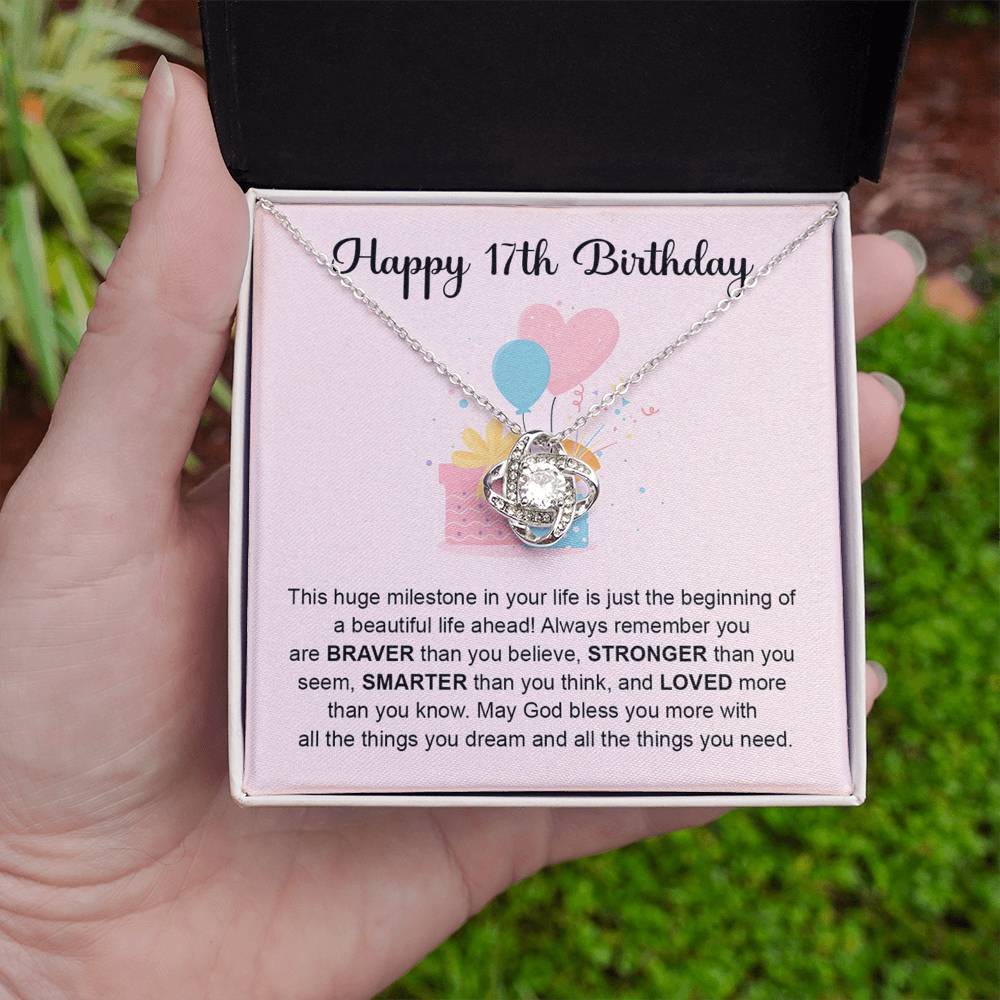 17th Birthday Gift for Her – Love Knot Necklace & Box