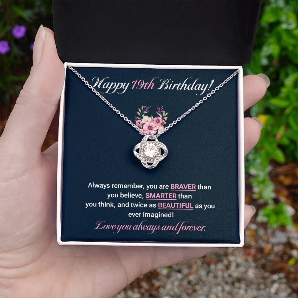 19th Birthday Necklace Gift for Daughter – Floral Message Card