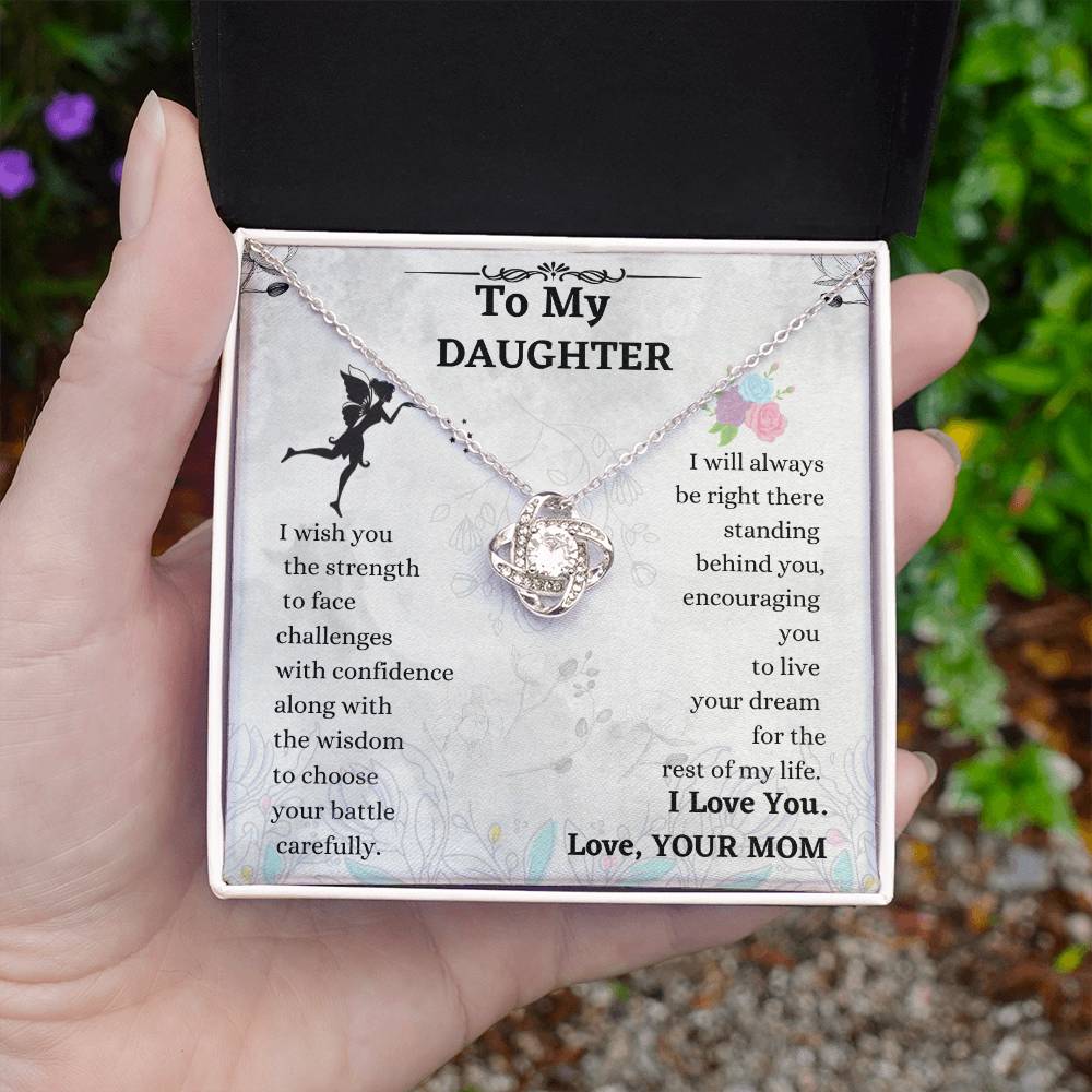 Daughter Necklace Gift from Mom – Love Knot Pendant with Message Card