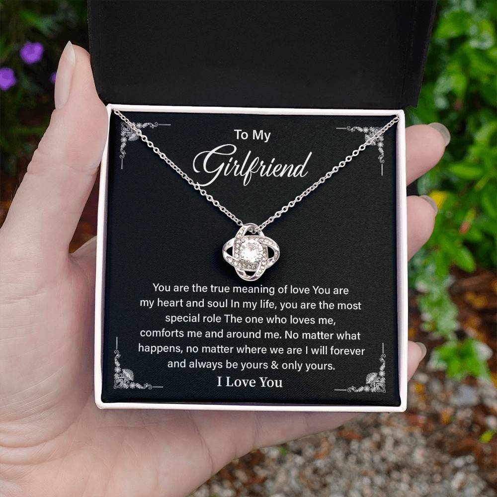To My Girlfriend Love Knot Necklace with Message Card