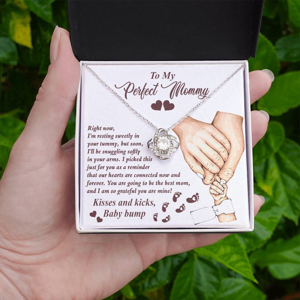 To My Perfect Mommy Necklace, Expecting Momma Gift For Mother's Day, Gift For Pregnant Mom, Love Kisses And Kicks, Baby Bump Necklaces With Meaningful Messages Card Inside.