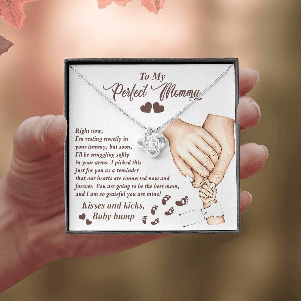 To My Perfect Mommy Necklace, Expecting Momma Gift For Mother's Day, Gift For Pregnant Mom, Love Kisses And Kicks, Baby Bump Necklaces With Meaningful Messages Card Inside.